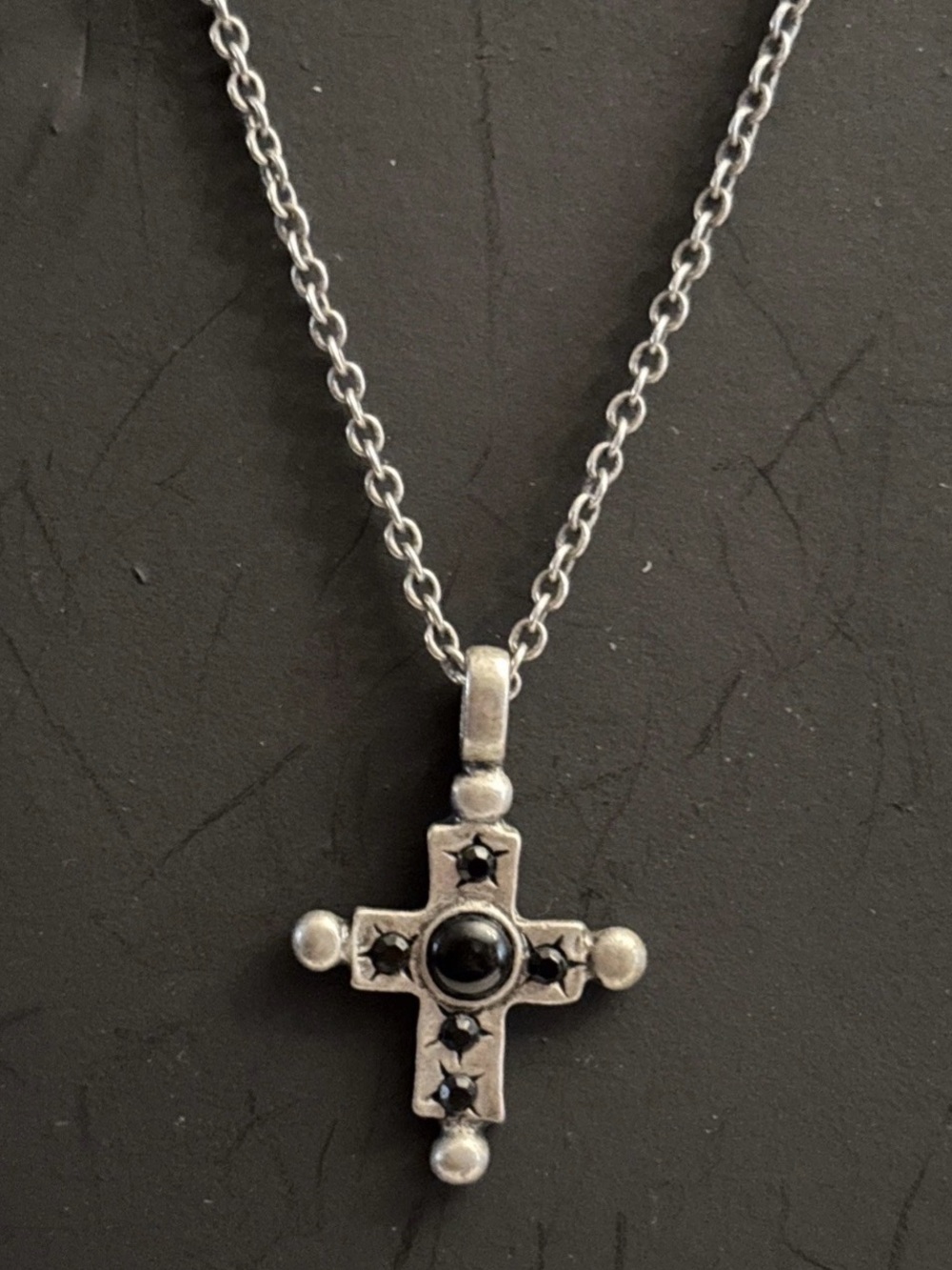 Robert‎ Rose Silver-Tone Cross Pendant Necklace with Black Stones